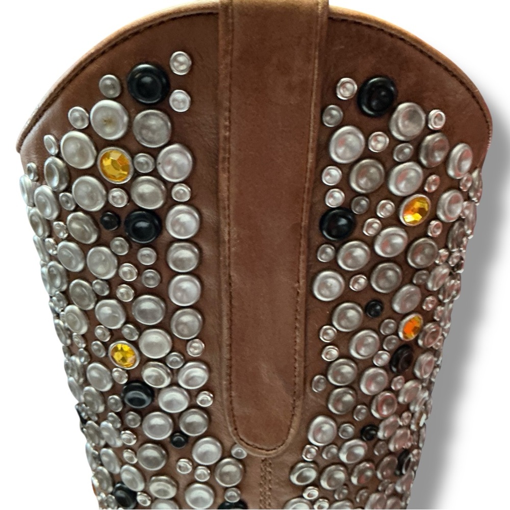 Modern Vice Brown Studded Heeled Boots - Picture 5 of 12